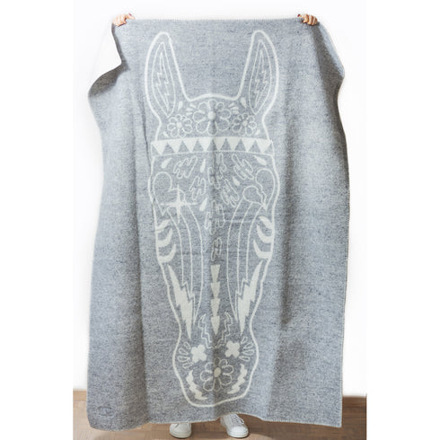 Wool Blanket Large Horse Lovers Unite - White/Grey